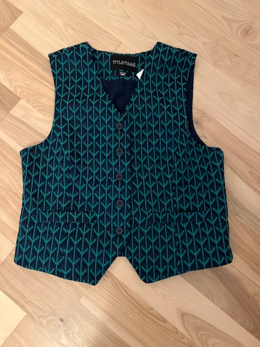 Wildfang Teal and Black Patterned Vest